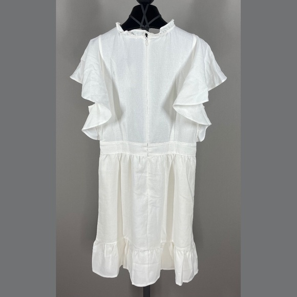 NEW Express Ladygang Dress Womens 10 white ruffle sheath preppy classic - Picture 8 of 10
